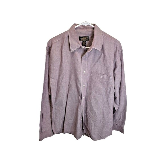 Eddie Bauer Button Down Dress Shirt Long Sleeve Vintage Burgundy Red Men L - Picture 1 of 8